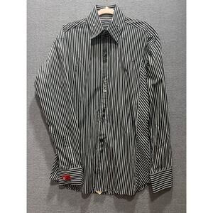 Bogosse Mens Long Sleeve Shirt Black/White Stripes Square Buttons Size 4